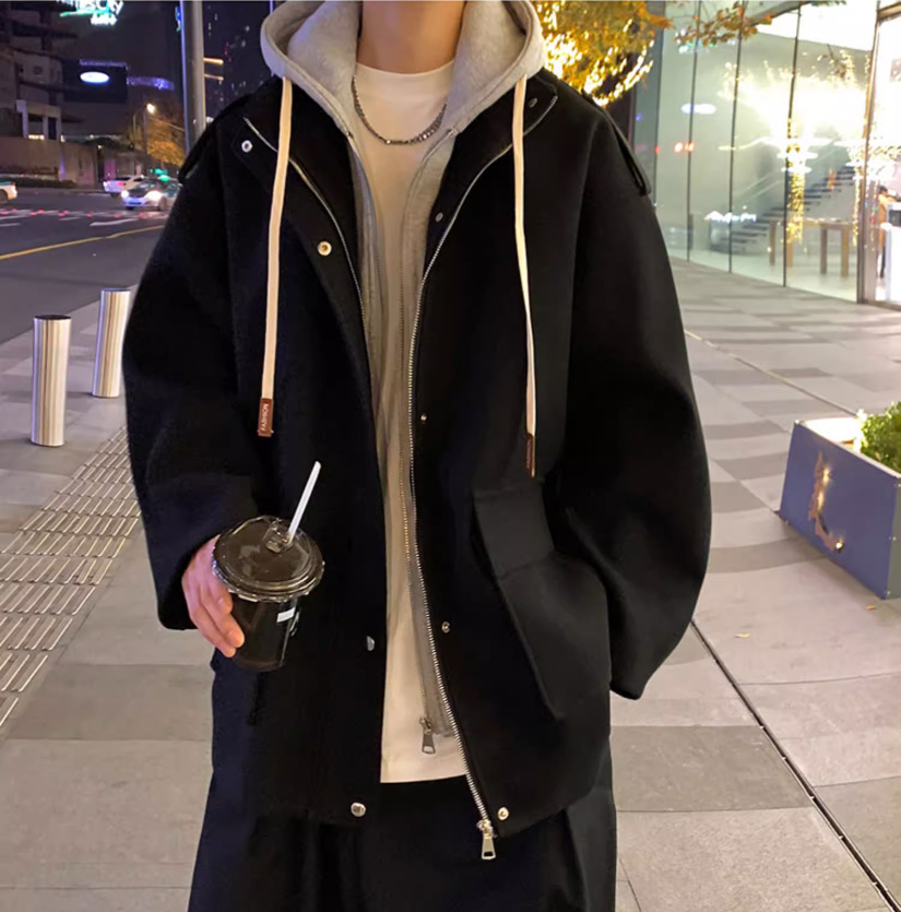 レザージャケット フード付きライダース風合成皮革ライダースジャケット