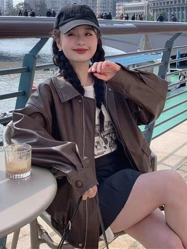 レザージャケット ゆったりシルエット本革ジップアップブルゾン