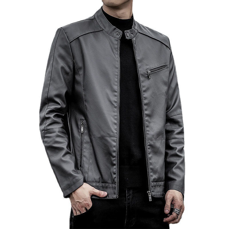 レザージャケット シンプルスタンドカラーライダースジャケット