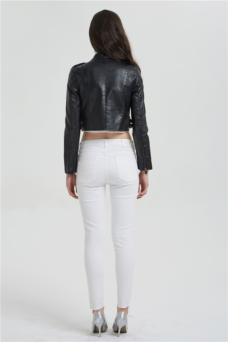 レザージャケット 斜め開き金具付き本革ショート丈レディースライダースジャケット