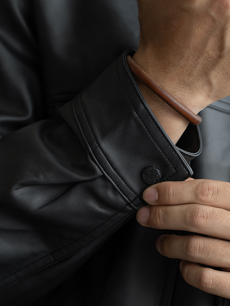 レザージャケット シャツ襟デザインシングルボタンライダースジャケット