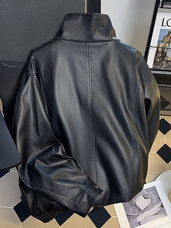 レザージャケット メンズ合成革ライダース風ジャケット黒