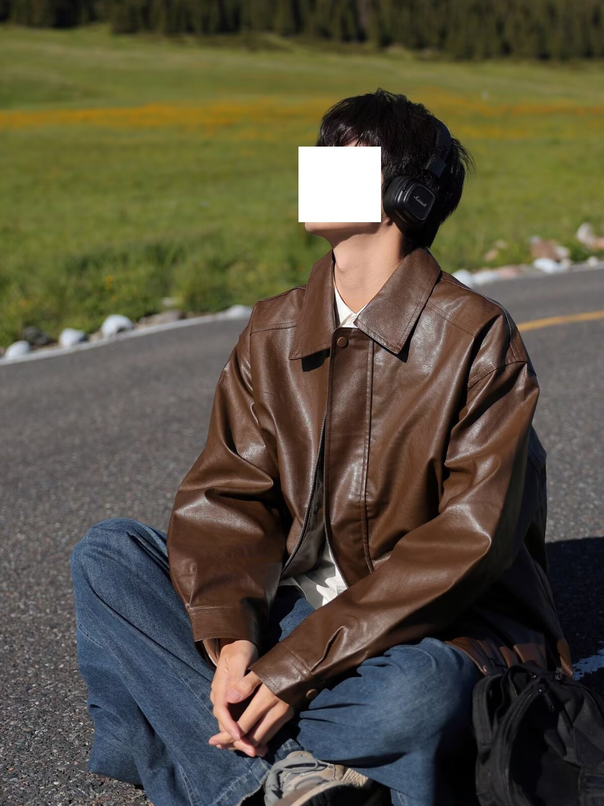 レザージャケット ゆったりシルエット開襟デザインライダースジャケット