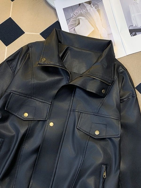 レザージャケット メンズ合成革ライダース風ジャケット黒