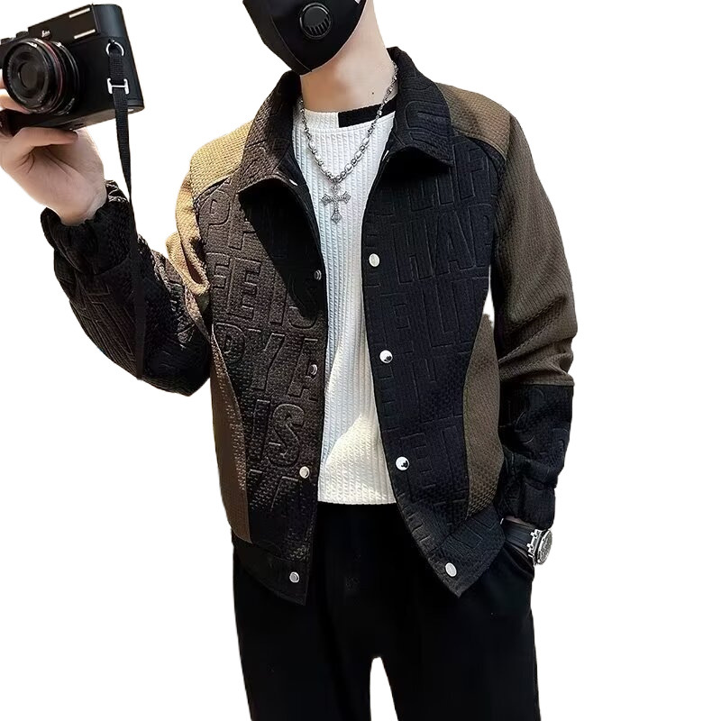 レザージャケット 型押し切替デザインロングジャケット