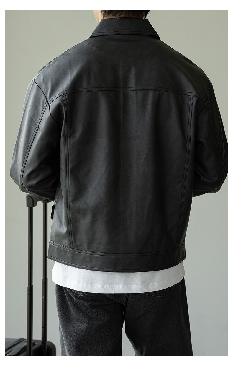 レザージャケット シャツ襟デザインシングルボタンライダースジャケット