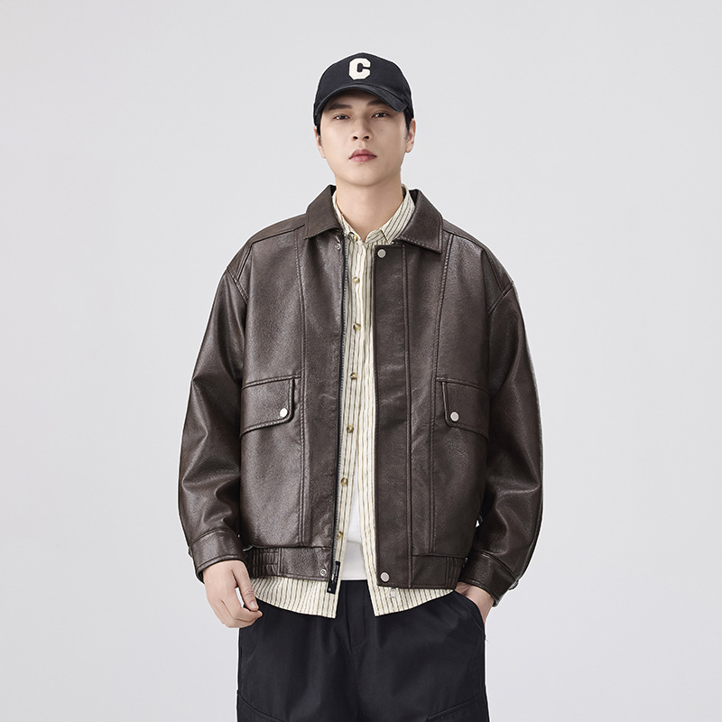 レザージャケット 襟付きショート丈レザージャケット