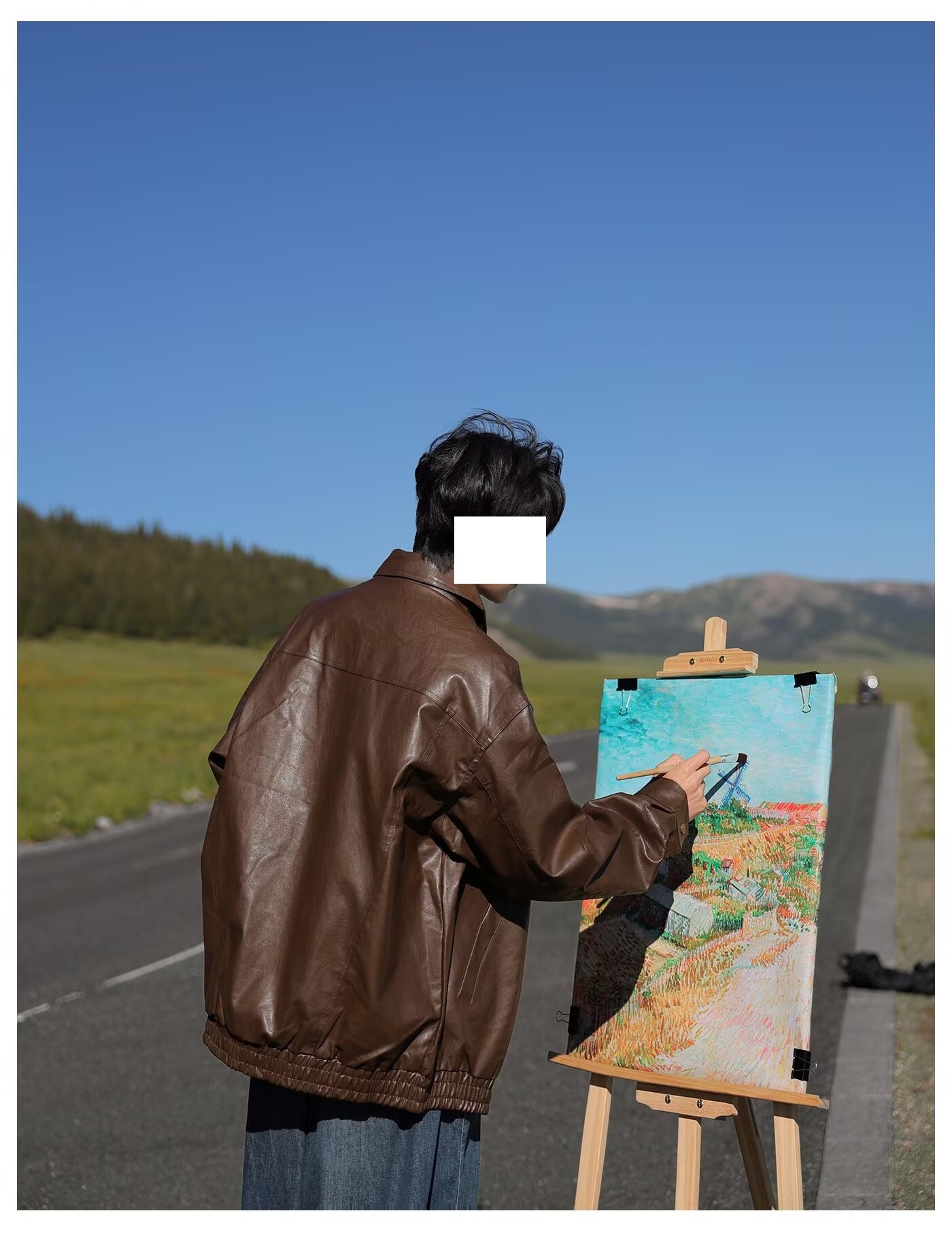 レザージャケット ゆったりシルエット開襟デザインライダースジャケット