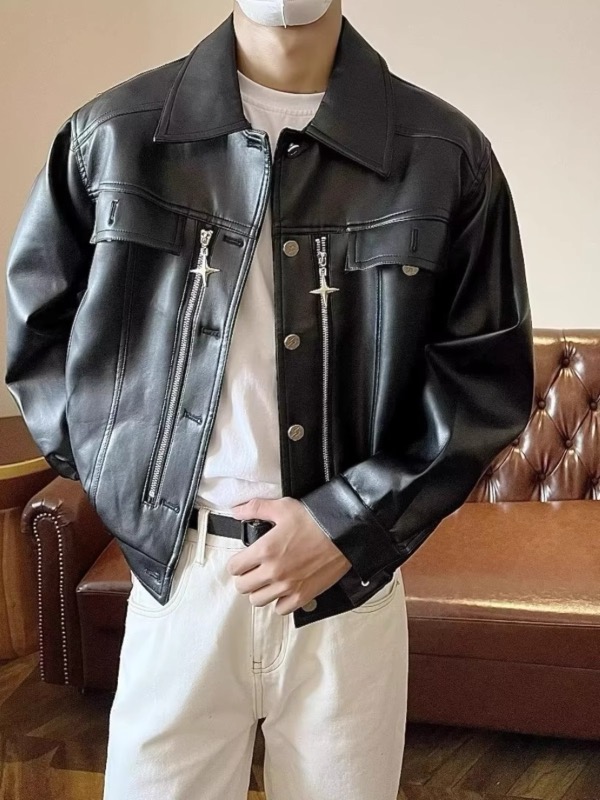 レザージャケット 合成皮革フード付きブルゾンジャケット