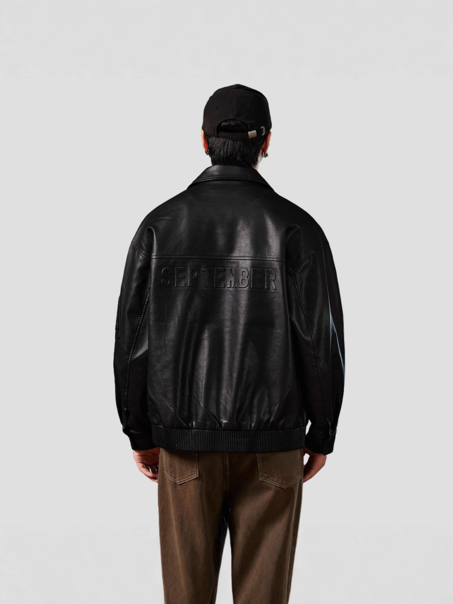 レザージャケット 襟付き本革ボンバージャケット袖ポケット付き