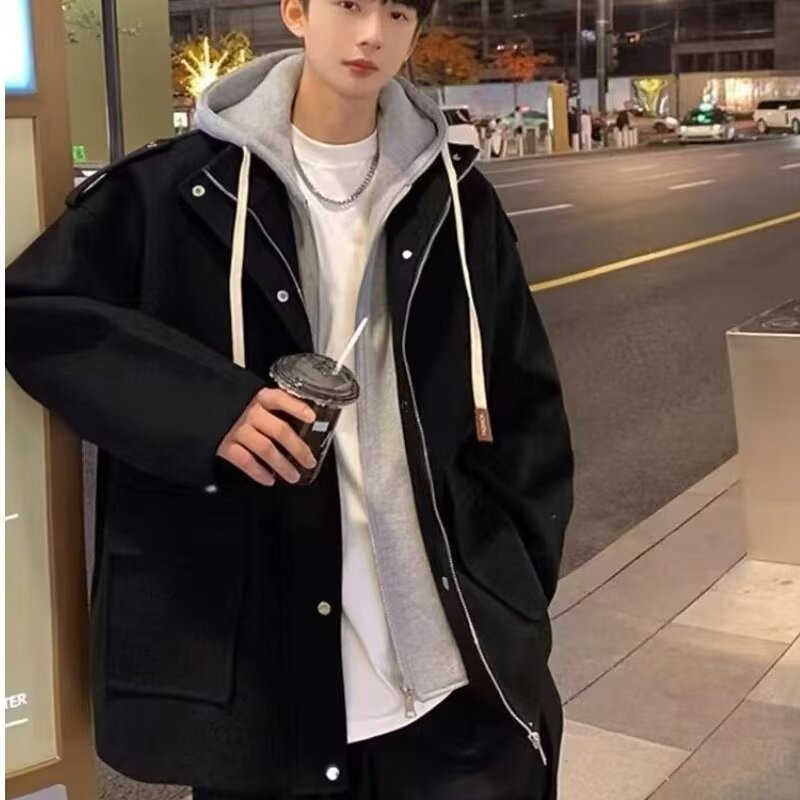 レザージャケット フード付きライダース風合成皮革ライダースジャケット