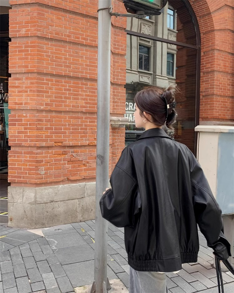 レザージャケット ゆったりシルエット本革ジップアップブルゾン