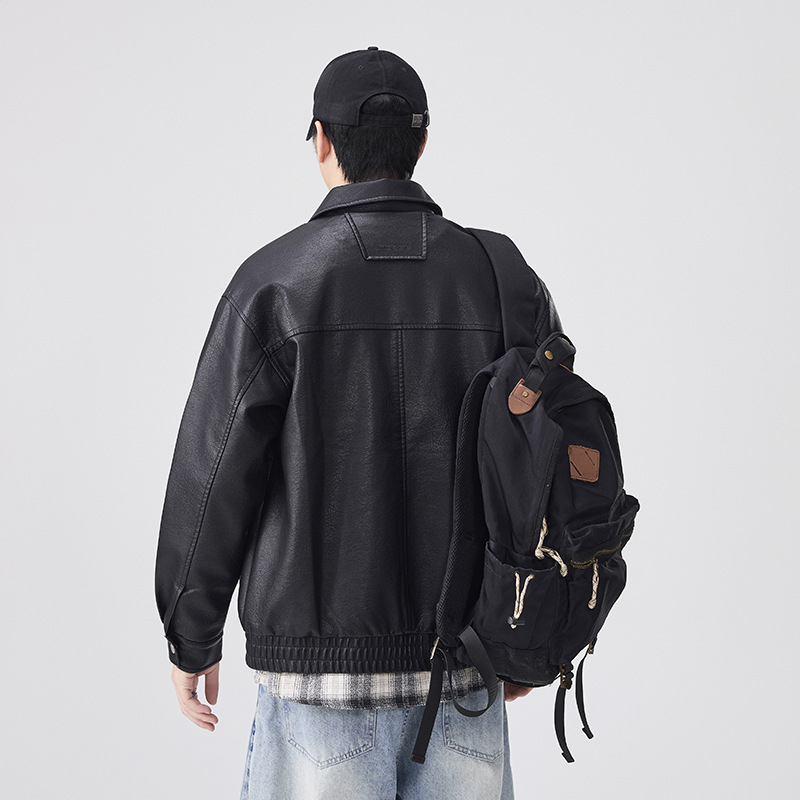 レザージャケット 襟付きショート丈レザージャケット