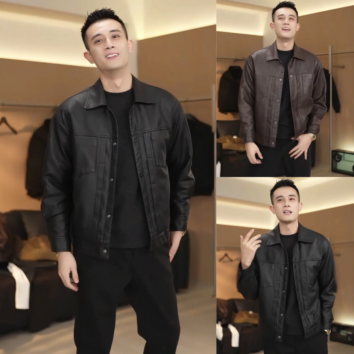 レザージャケット 胸ポケット付きシャツ襟ライダースジャケット