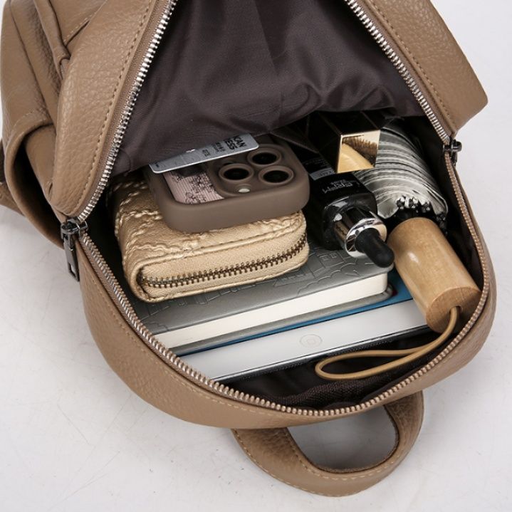 本革仕立て多機能通勤ビジネス対応防水型レザーリュック