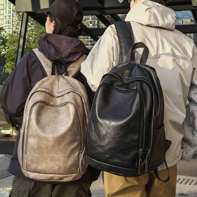 PUレザー仕立て大容量シンプル通学レザーリュック