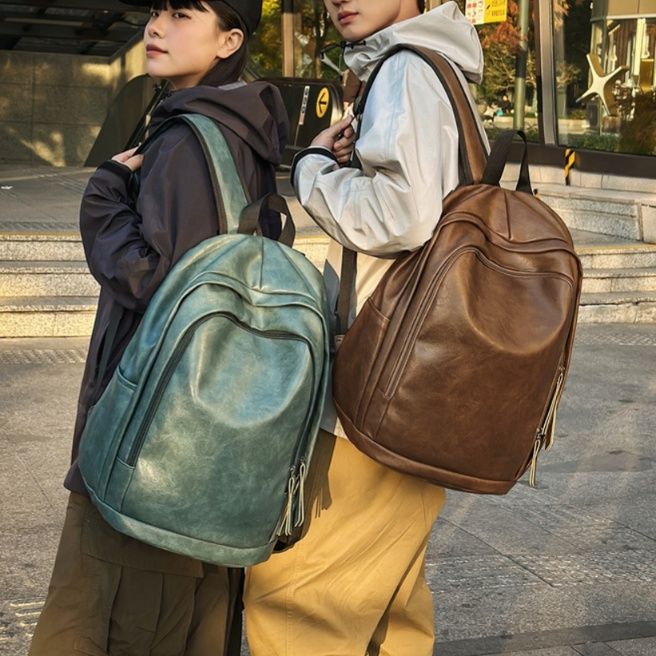 PUレザー仕立て大容量シンプル通学レザーリュック