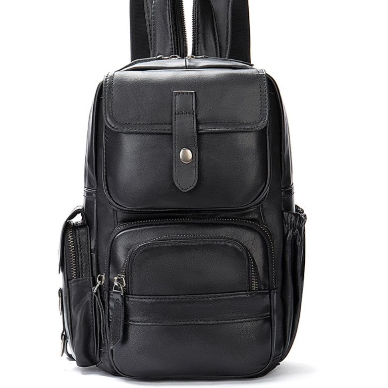 多機能ポケット付き　通学レザー調リュック