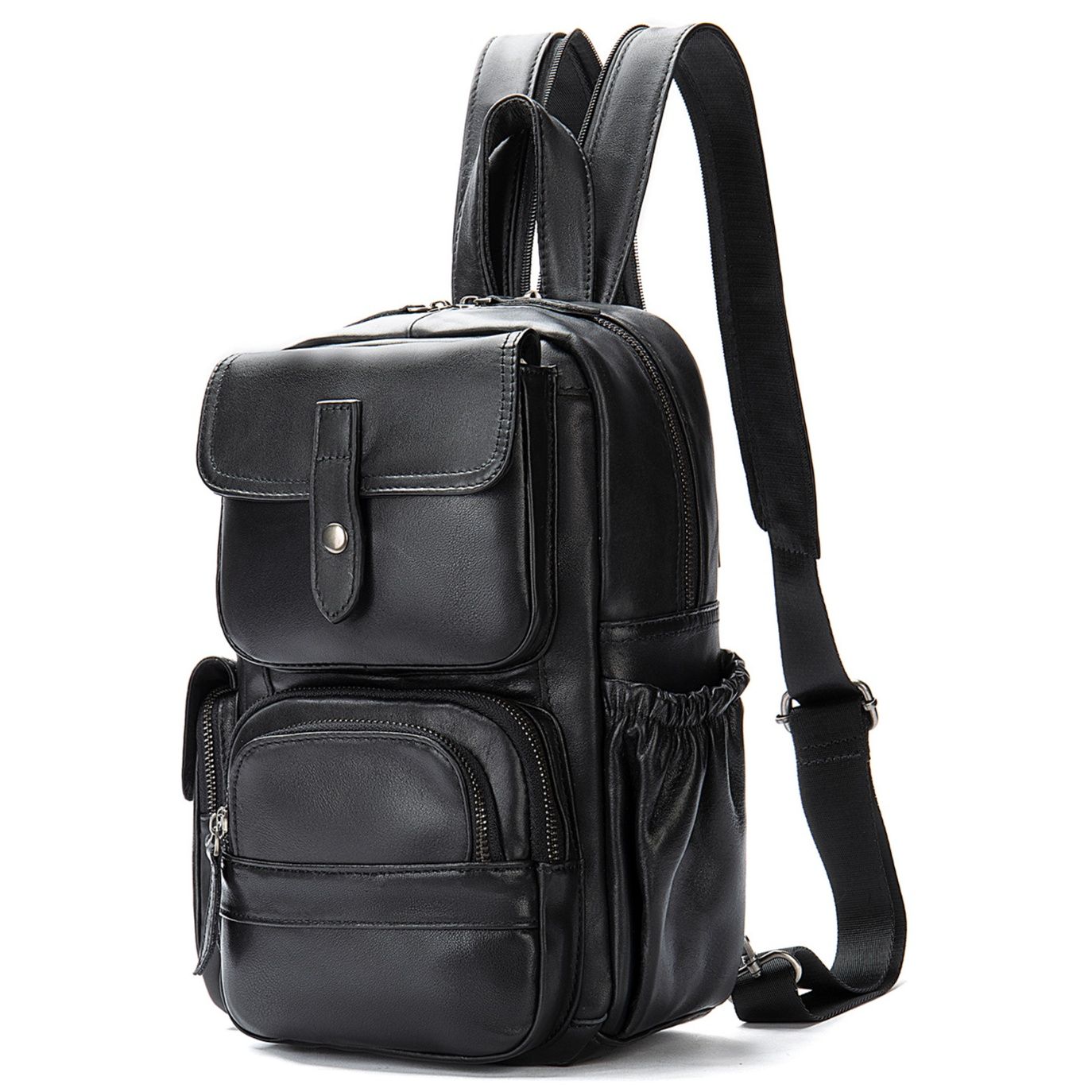 多機能ポケット付き　通学レザー調リュック