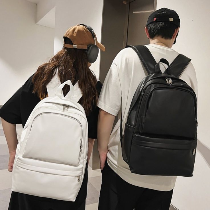 シンプル合成皮革レザー　通学リュック