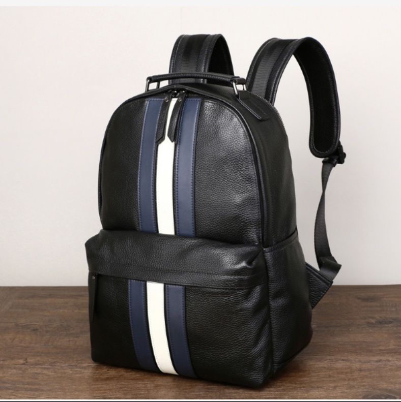 レザーリュック 縦ライン配色デザイン本革製　通学