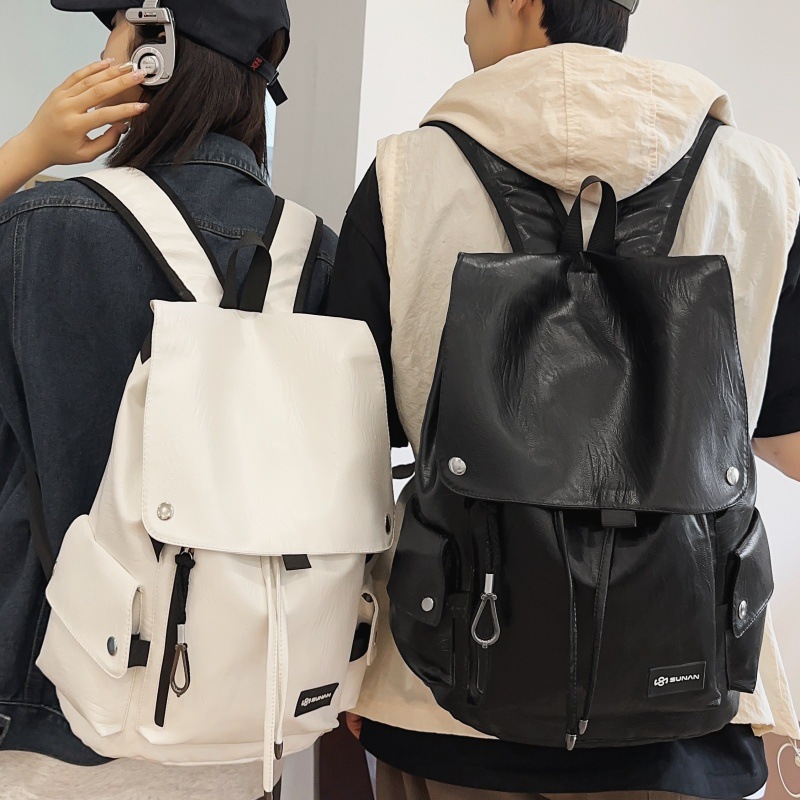 レザーリュック 大容量ポケット付き本革風通学リュックサック