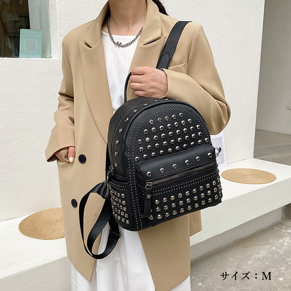 スタッズ付きレザーリュック 女性用 おしゃれな小さめバッグ