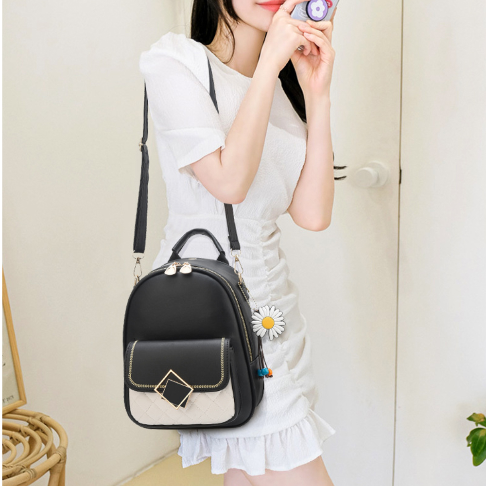 レザーリュック バイカラー配色レザーミニリュック三通り使い