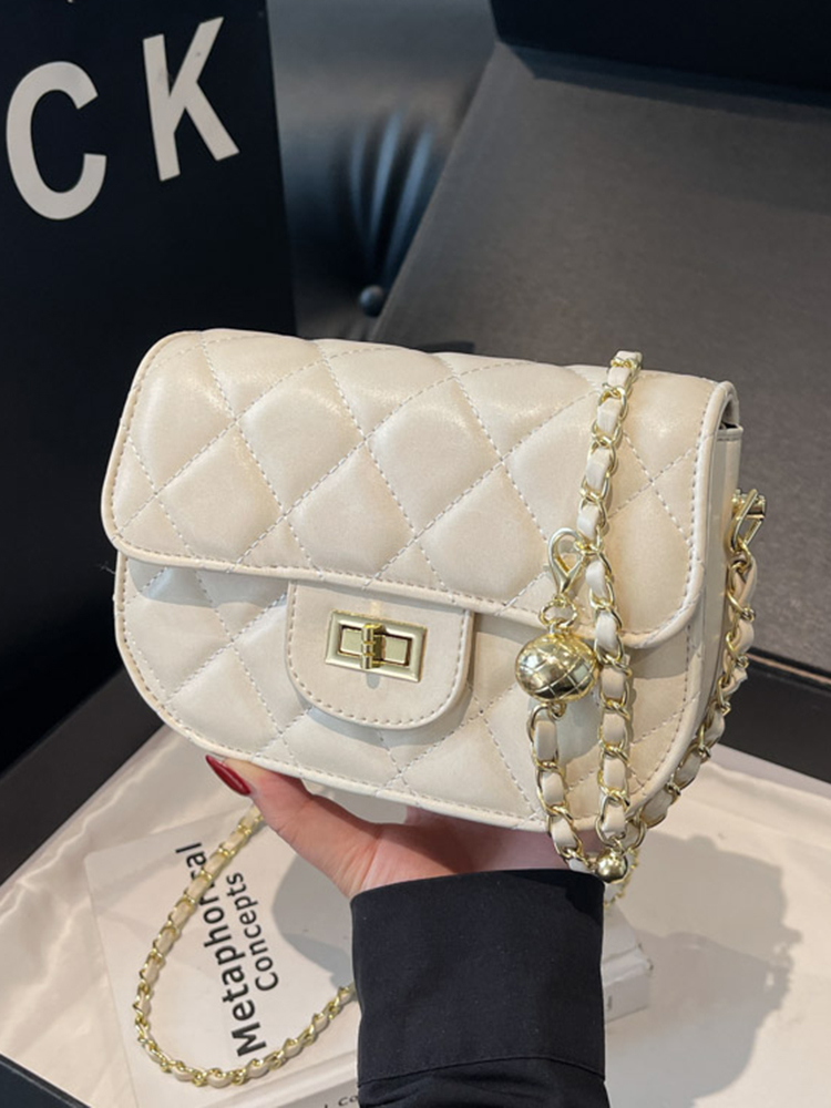 レザーショルダー 菱格紋チェーンミニショルダーバッグ