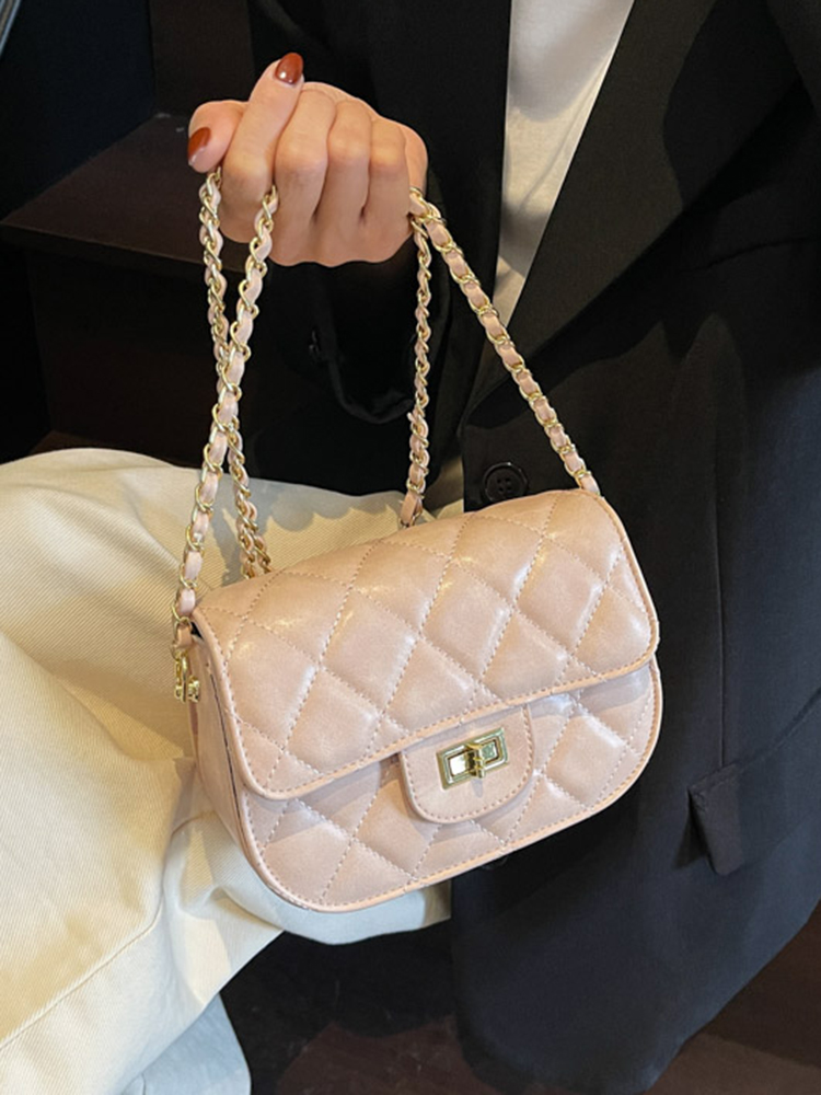 レザーショルダー 菱格紋チェーンミニショルダーバッグ
