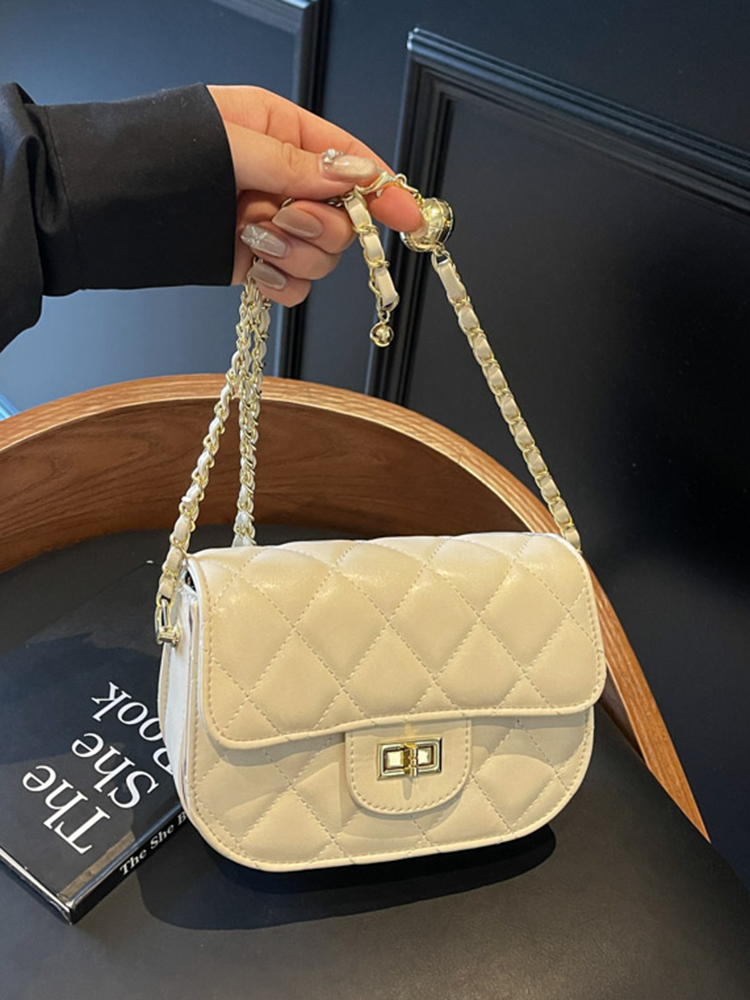 レザーショルダー 菱格紋チェーンミニショルダーバッグ