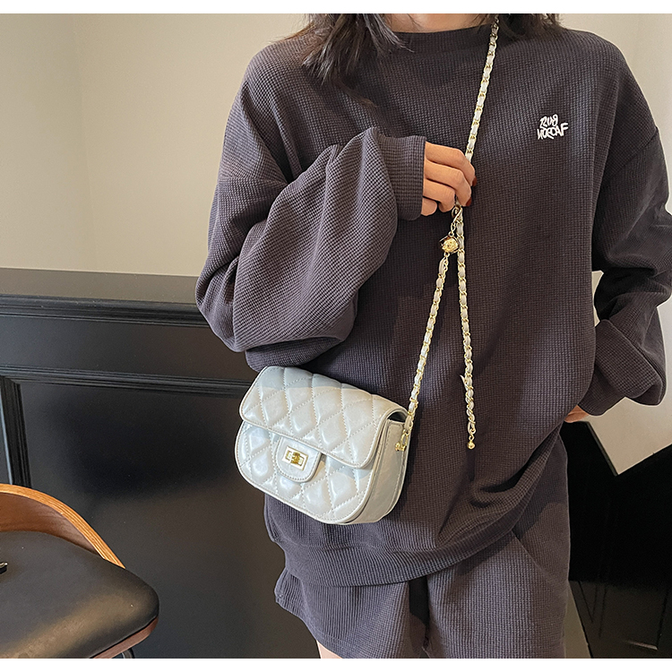 レザーショルダー 菱格紋チェーンミニショルダーバッグ