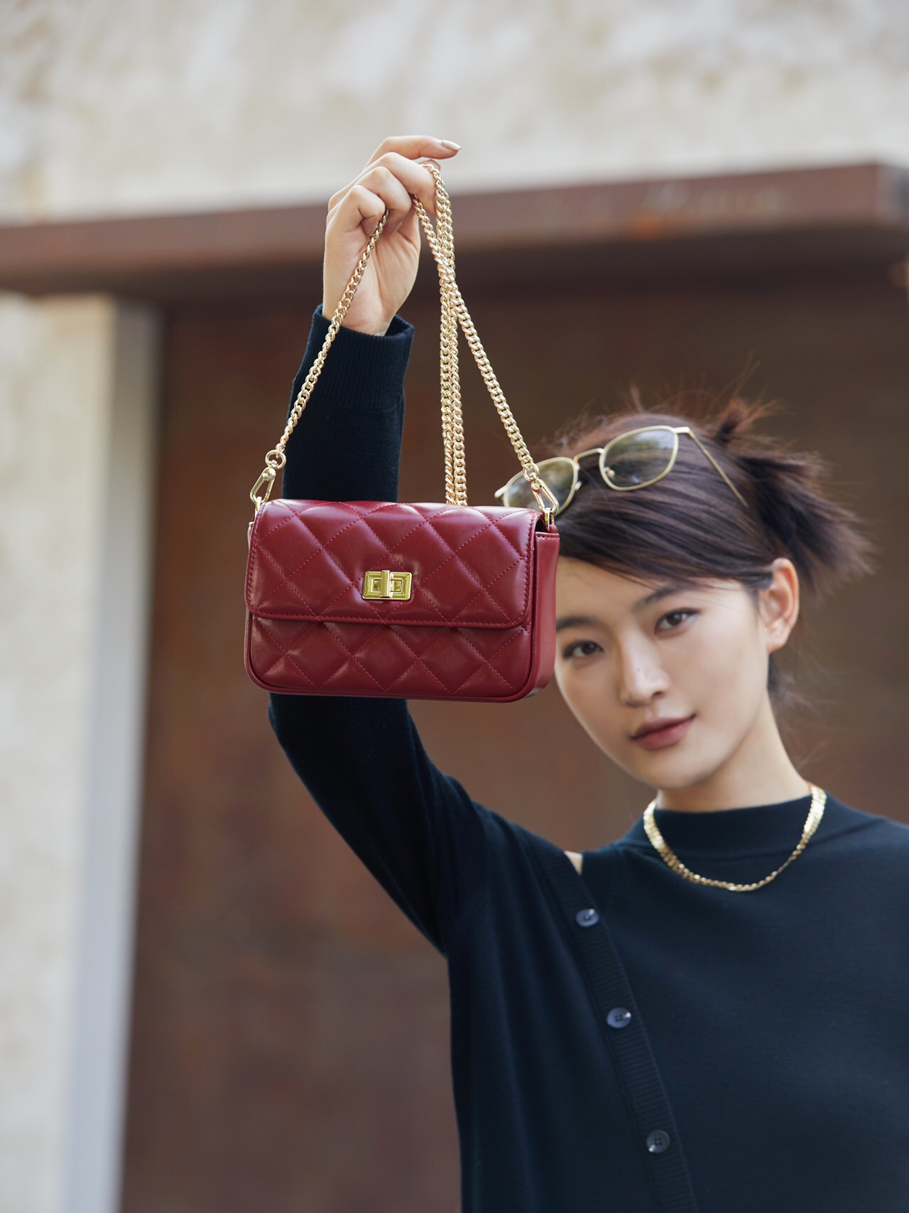 レザーショルダー 上品なダイヤキルト ミニショルダー