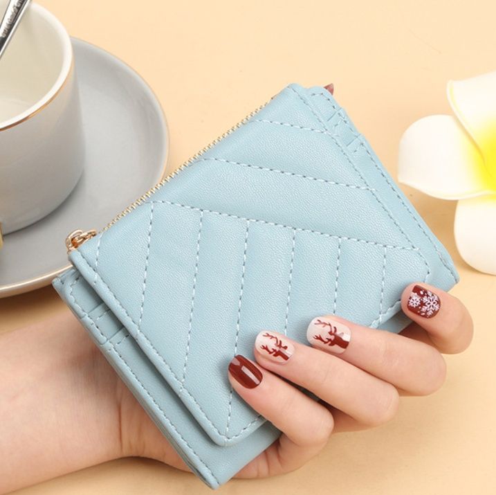 革 財布 シェブロンキルティングレザー三つ折り財布