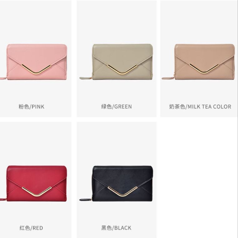 革 財布 封筒型メタルバー付きレザー長財布