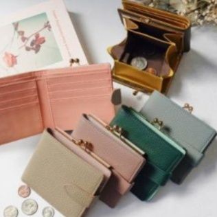 革 財布 がま口式本革二つ折り財布多機能カード収納