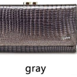 革 財布 型押しクロコダイル調がま口式レザー長財布