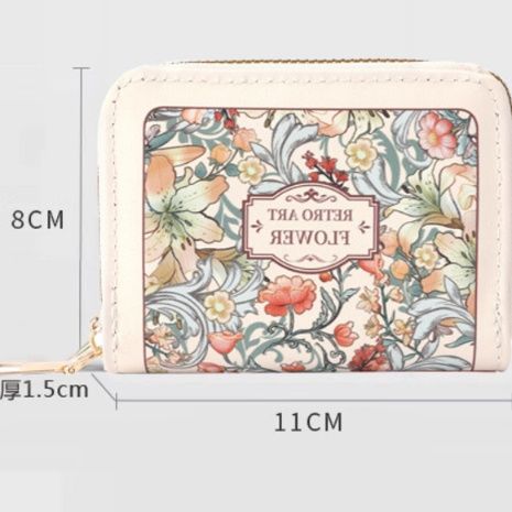 革 財布 花柄アンティーク調ラウンドファスナー二つ折り財布