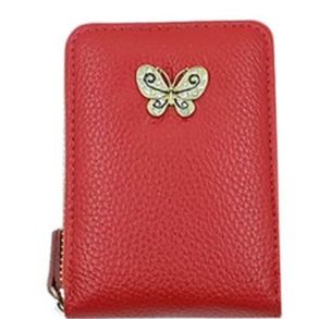 革 財布 蝶モチーフ付き本革じゃばら式カードケース兼コインケース
