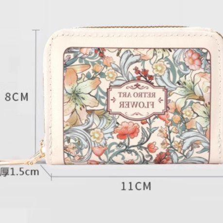 革 財布 花柄アンティーク調ラウンドファスナー二つ折り財布