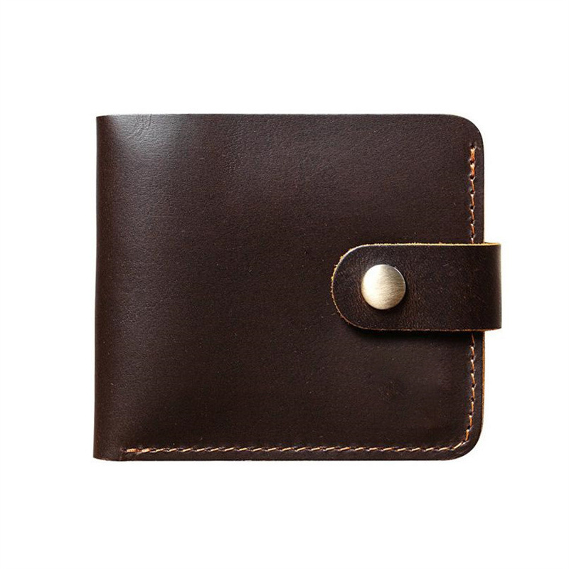 革 財布 本革手縫いボタン留めレザー二つ折り財布