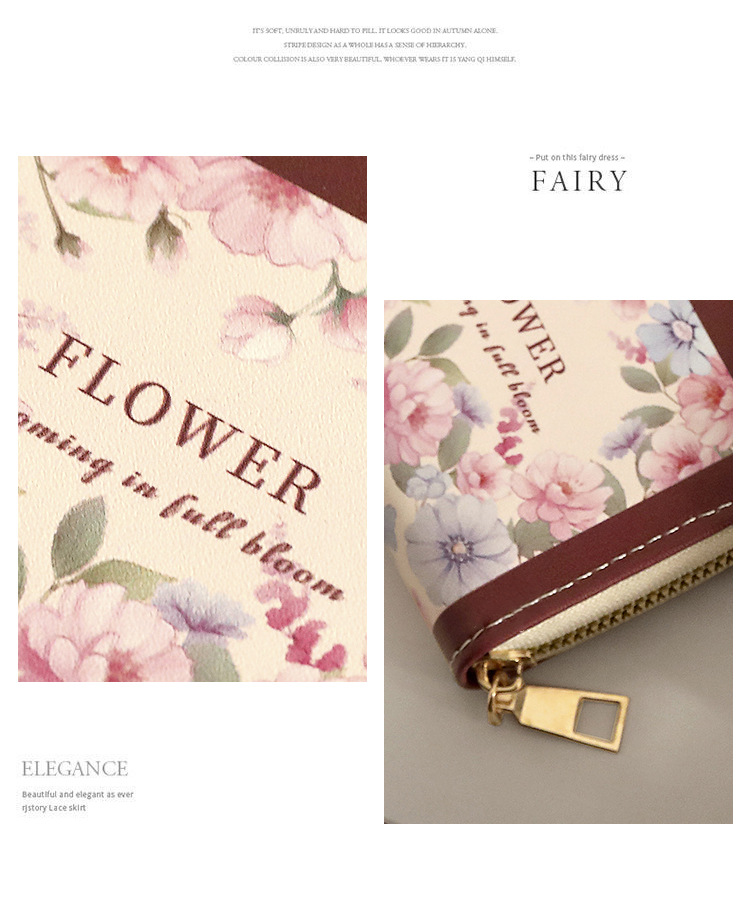 革 財布 花柄アンティーク調ラウンドファスナー二つ折り財布