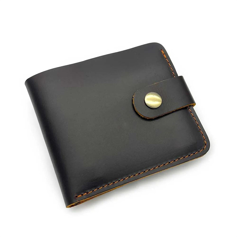 革 財布 本革手縫いボタン留めレザー二つ折り財布