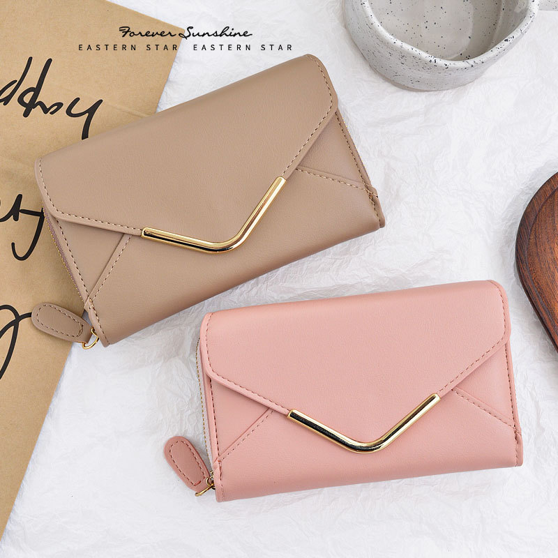 革 財布 封筒型メタルバー付きレザー長財布