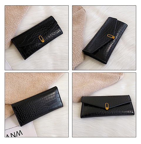革 財布 型押しクロコダイル調金具付きレザー長財布