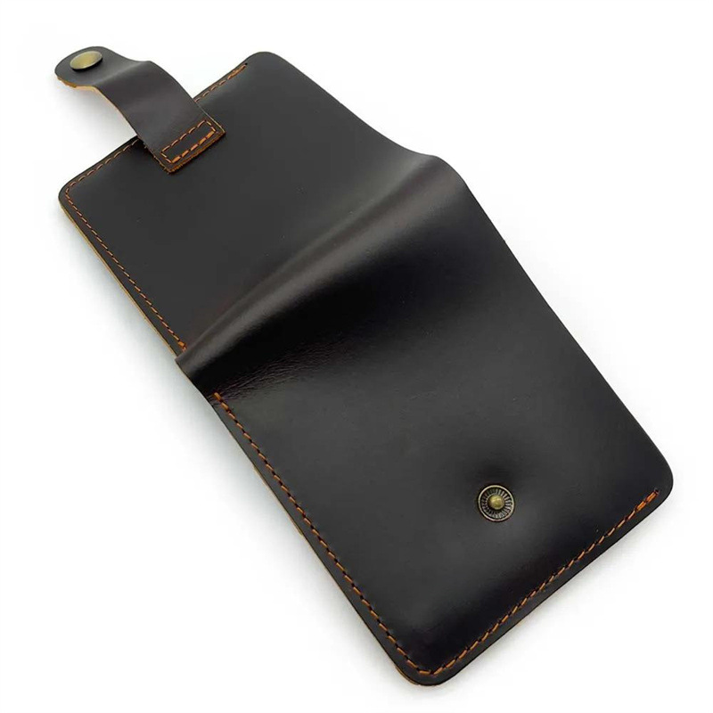 革 財布 本革手縫いボタン留めレザー二つ折り財布