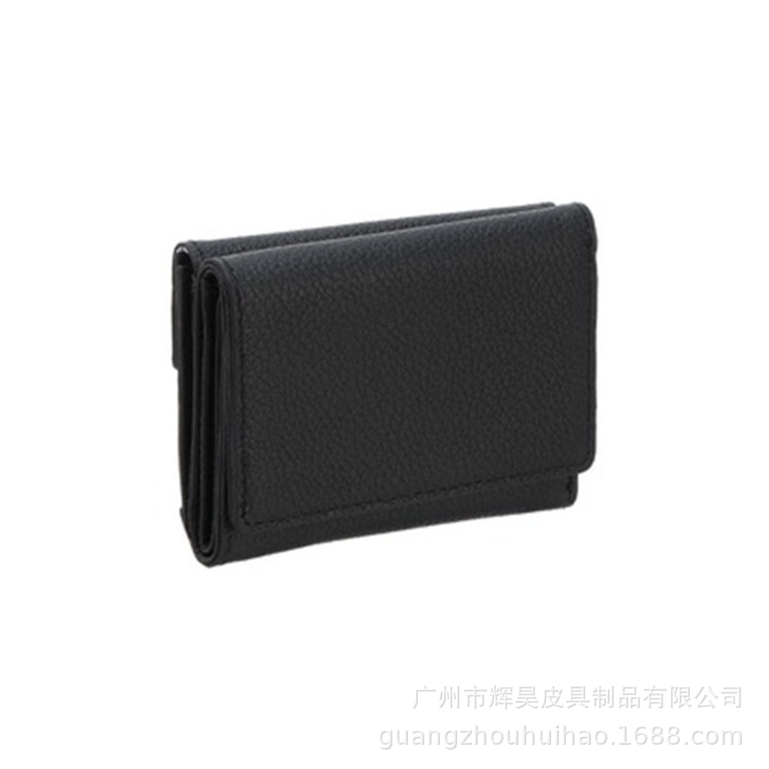 革 財布 花飾り金具付き本革三つ折りカードケース