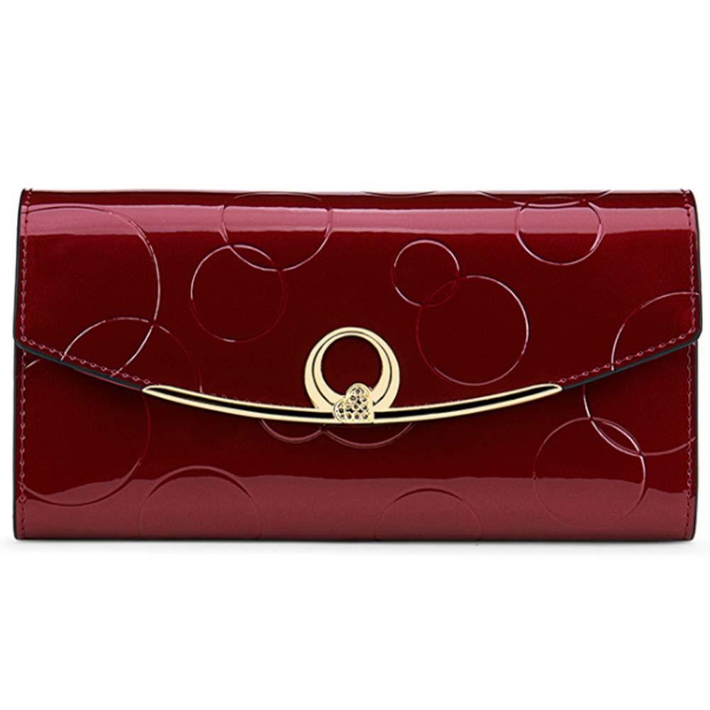 革 財布 エナメル加工サークル模様の三つ折り長財布