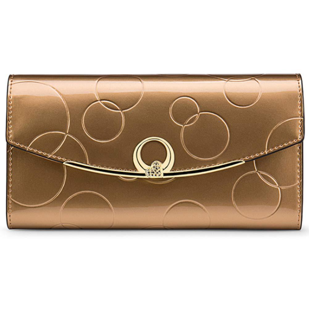 革 財布 エナメル加工サークル模様の三つ折り長財布