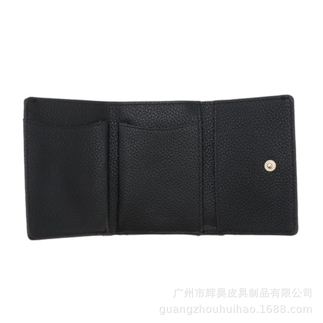 革 財布 花飾り金具付き本革三つ折りカードケース